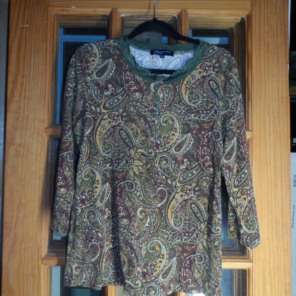 Jones New York Signature 3/4 Sleeve - Green/Gold/Berry Paisley: Size Large - Picture 3 of 6
